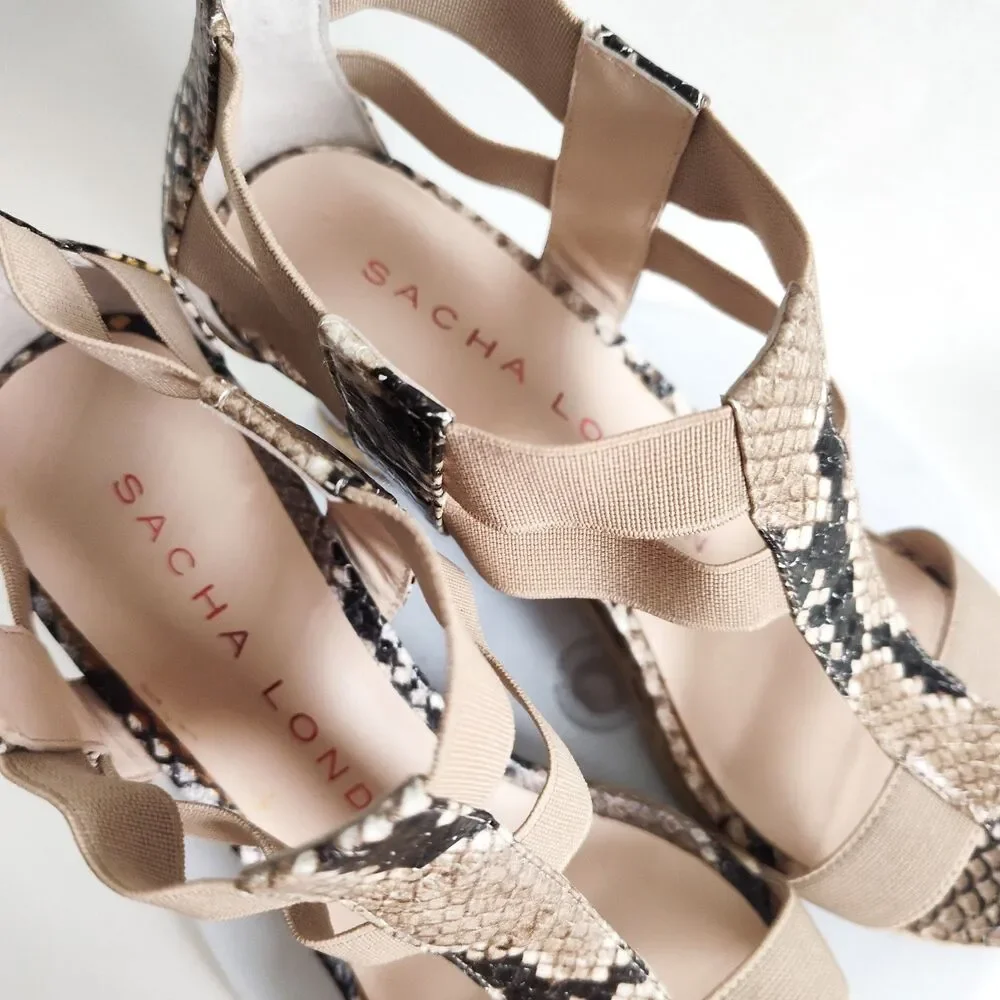 Sacha‎ London Strappy Espadrille Platform Wedge Sandals Leather Snakeskin Size 8 - Picture 9 of 10